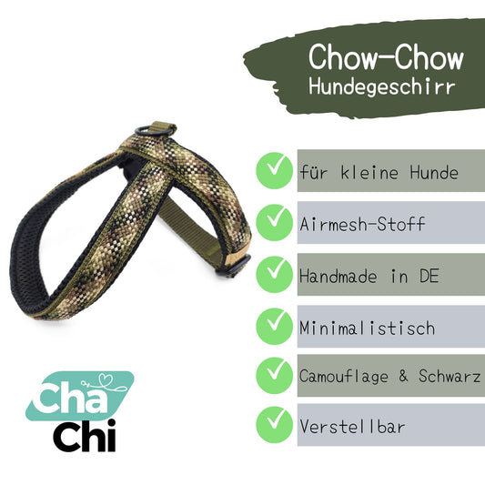 Hundegeschirr-Chow-Chow-Geschirr-Chihuahua-kleine-Hunde-Camouflage-Schwarz