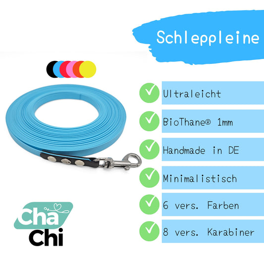 Schleppleine-BioThane-Ultraleicht-Chihuahua-kleine-Hunde-Himmelblau