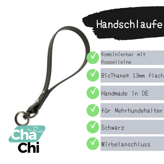 XXS Mini Handschlaufe aus 13mm flache BioThane Koppelleine für Schwarz - CharmingChihuahua