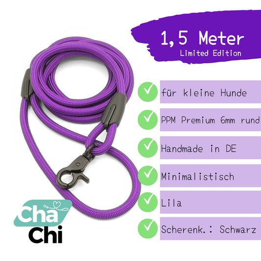 XXS Mini Hundeleine aus 6mm runde PPM 1,5 Meter Lila - CharmingChihuahua