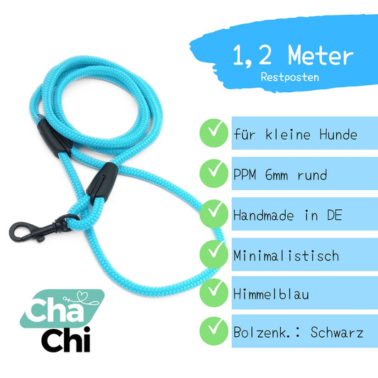  XXS Mini Hundeleine aus 6mm runde PPM 1,2 Meter Himmelblau - CharmingChihuahua