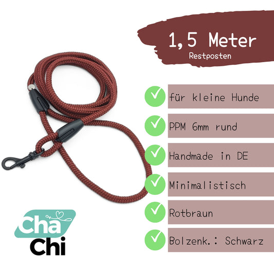  XXS Mini Hundeleine aus 6mm runde PPM 1,5 Meter Rotbraun - CharmingChihuahua