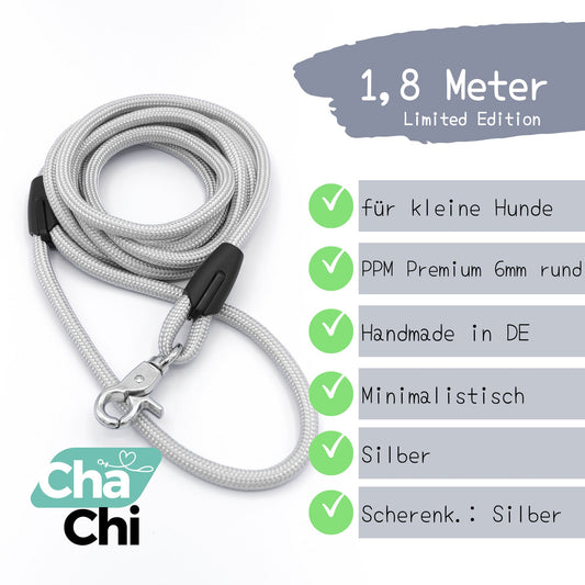 XXS Mini Hundeleinen aus 6mm runde PPM 1,8 Meter Silber - CharmingChihuahua