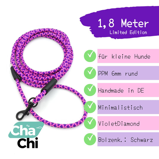 XXS Mini Hundeleine aus 6mm runde PPM 1,8 Meter VioletDiamond - CharmingChihuahua