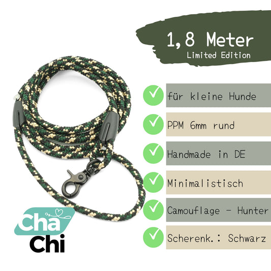 XXS Mini Hundeleine aus 6mm runde PPM 1,8 Meter Camouflage Hunter - CharmingChihuahua
