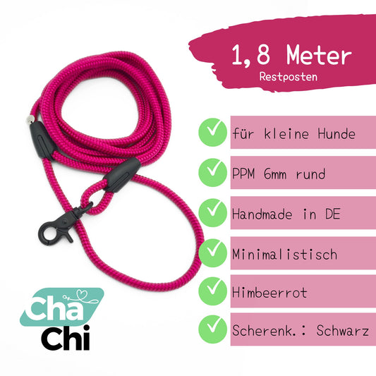 XXS Mini Hundeleine aus 6mm runde PPM 1,8 Meter Himbeerrot - CharmingChihuahua