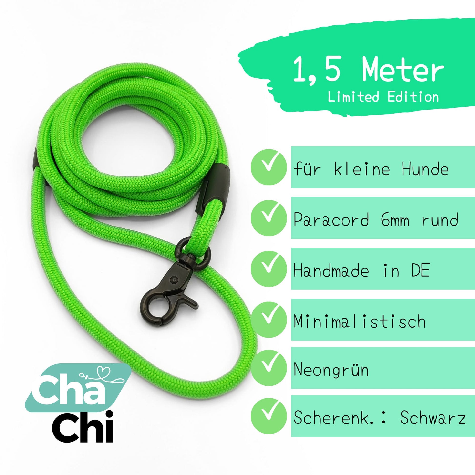 Hundeleine 6mm Paracord 1,5 Meter Neongrün für Chihuahua XXS Mini –  CharmingChihuahua Hundezubehör für Chihuahua und kleine Hunde