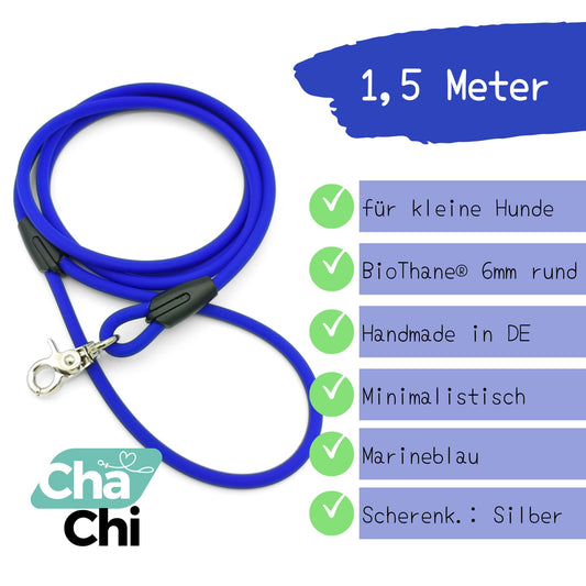 XXS Mini Hundeleine aus 6mm runde BioThane 1,5 Meter Marineblau - CharmingChihuahua