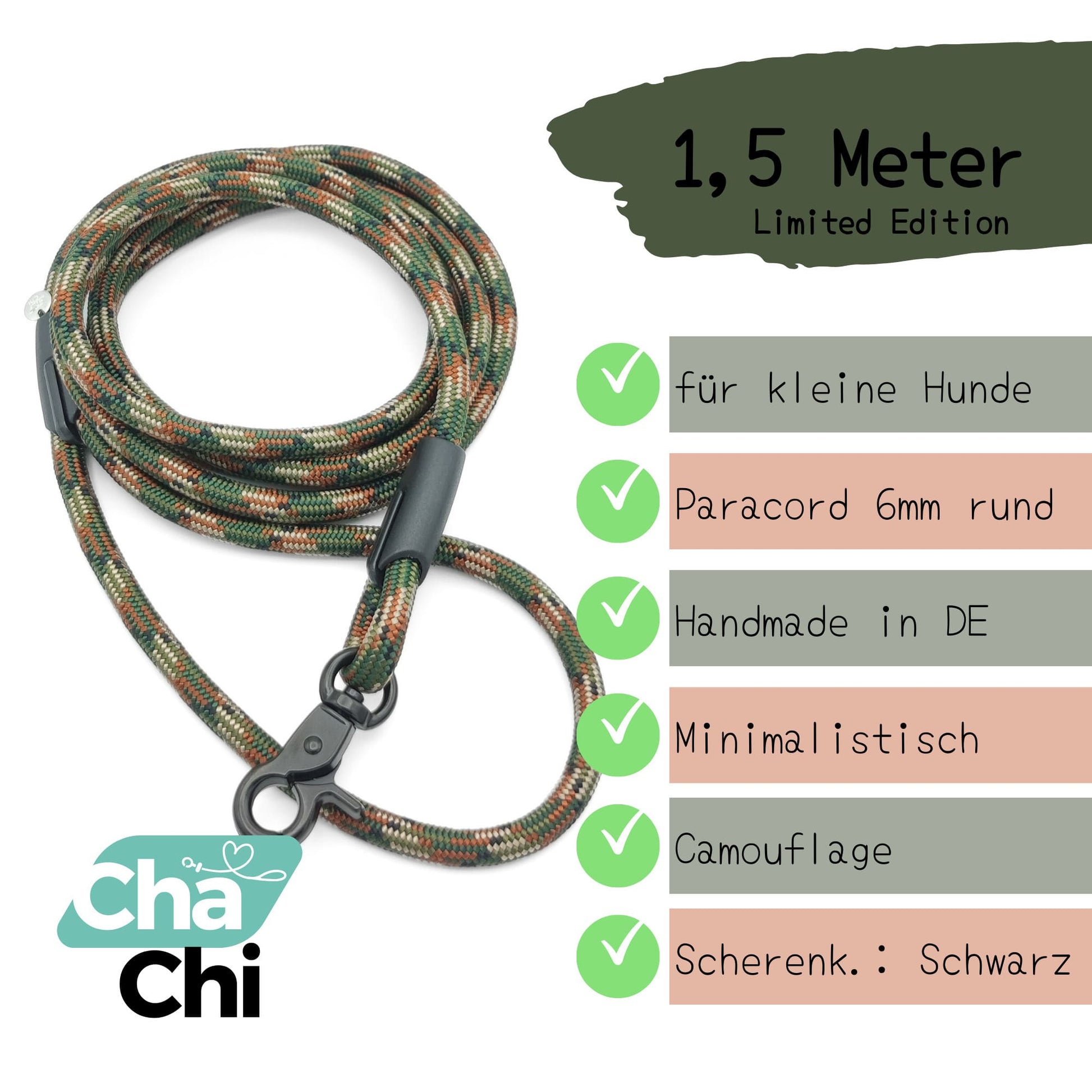 Hundeleine 6mm Paracord 1,5 Meter Camouflage für Chihuahua XXS Mini –  CharmingChihuahua Hundezubehör für Chihuahua und kleine Hunde