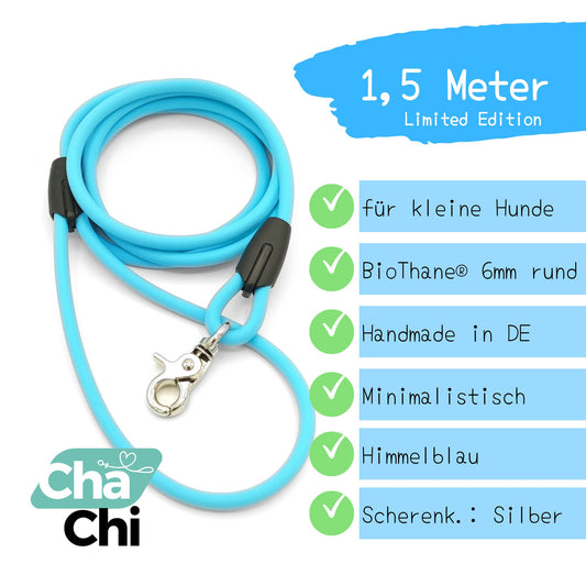 XXS Mini Hundeleinen aus 6mm runde BioThane® 1,5 Meter Himmelblau - CharmingChihuahua