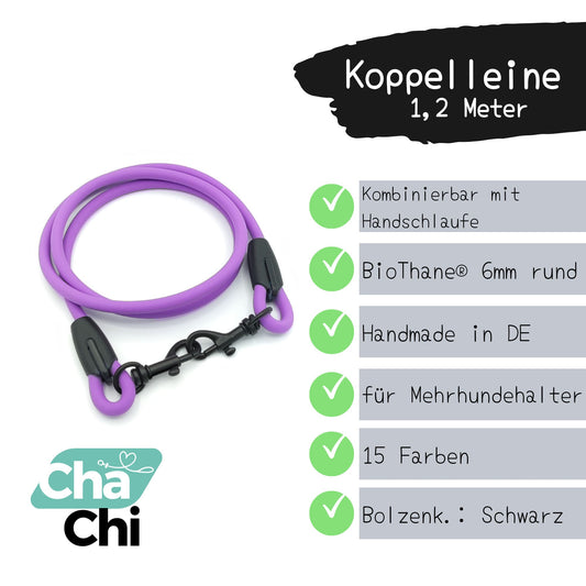 XXS Mini Koppelleine aus 6mm runde BioThane® 1,2 Meter Amethyst - CharmingChihuahua